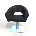 Black Leather Upholstered Chair With Curved Armrests Circular Cutout And Silver Metal Base