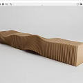 Modern Brown Public Bench With Wave Shaped Structure And Striped Texture 3d model