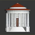 Cartoon Scenic Dome Building With Red Roof White Columns And Brown Door Steps