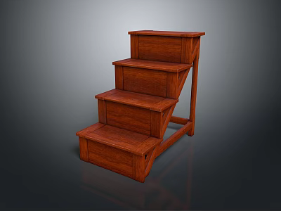 Solid Wood Four Step Stool With Smooth Surface And Stable Structure 3d model
