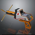 Futuristic Orange And White Weapon With Digital Screen And Mechanical Structure 3d model