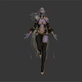 Game Movie Character Elf Purple Skin Pointed Ears Metallic Outfit Leather Boots Dynamic Pose