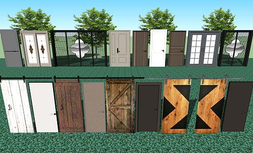 Modern barn door single door double door sliding door interior door combination 3d model