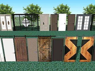 Modern barn door single door double door sliding door interior door combination 3d model