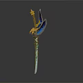Decorative Mythical Sword With Blue Blade Golden Hilt And Eagle Wing Design