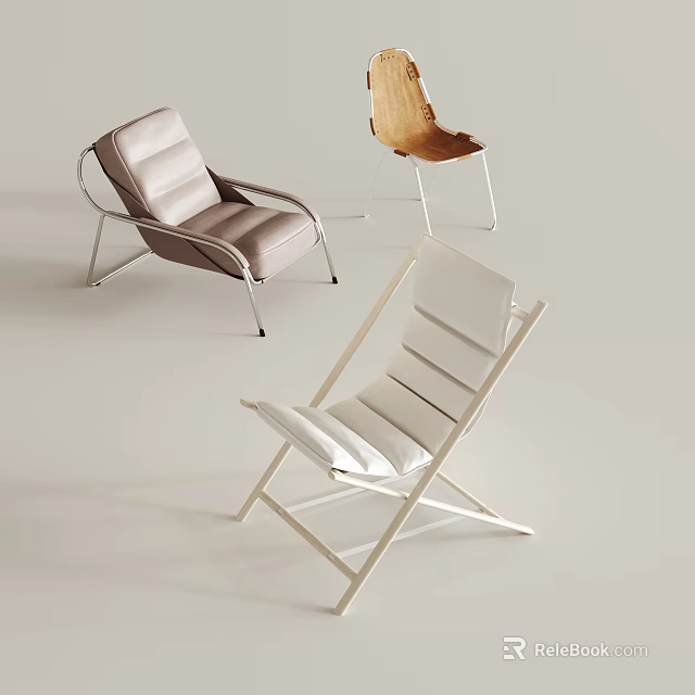 Stylish Modern Leisure Chairs With Leather Upholstery Wooden Frames And Metal Bases 3d model 