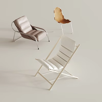 Stylish Modern Leisure Chairs With Leather Upholstery Wooden Frames And Metal Bases 3d model