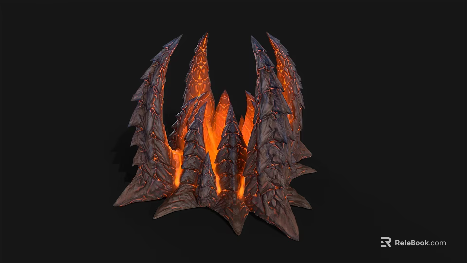 Detailed Glowing Lava Infused Rock Spikes With Fiery Orange Illumination 3d model 