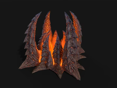 Detailed Glowing Lava Infused Rock Spikes With Fiery Orange Illumination 3d model