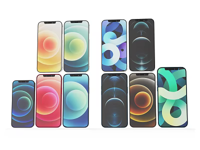 Various Colored Mobile Phones With Circular Patterns And Number 8 On Screens 3d model