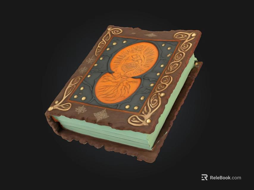 Vintage Book With Ornate Cover Design Orange Circular Emblem And Gold Accents 3d model 