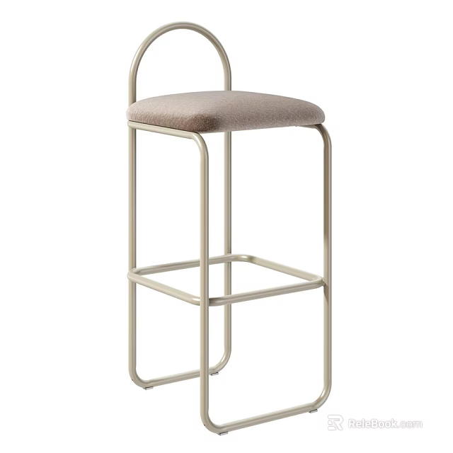 Modern Bar Stool With Metallic Frame And Light Gray Upholstered Seat 3d model 