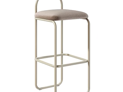 Modern Bar Stool With Metallic Frame And Light Gray Upholstered Seat 3d model