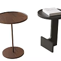 Side Tables with Round Top Wooden Slim Stand and Black L-Shaped Base Including a Book