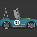 Vintage Blue Convertible Race Car With Yellow Stripes And Number 21
