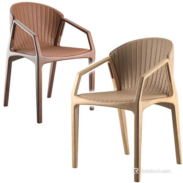 Two Modern Dining Chairs With Armrests Brown And Beige Plastic Design 3d model