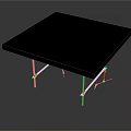 Square Black Table With Metal Legs On Dark Background With Reflection