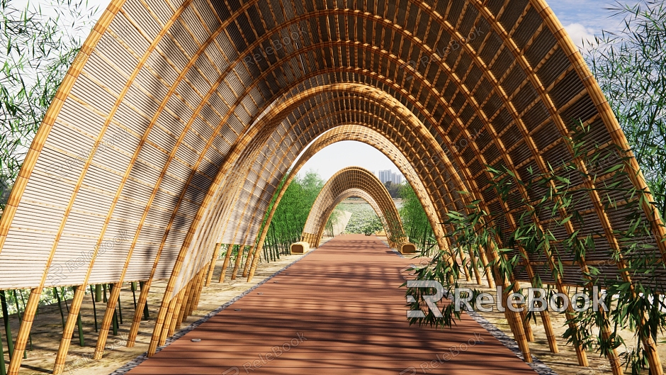 Modern Corridor Bamboo Forest Park during the Day model