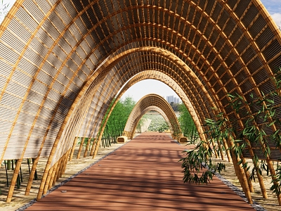 Modern Corridor Bamboo Forest Park during the Day model