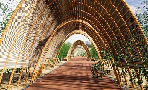 Modern Corridor Bamboo Forest Park during the Day 3d model