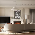 Modern Open Concept Living And Dining Room With Beige Sofa Coffee Table Area Rug And Chandelier
