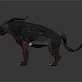 Fantasy Mythical Beast With Black Purple Body Neon Blue Glowing Patterns Red Legs Fangs