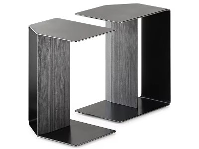 Modern Pair Of Side Tables With Black Metal Frame And Wood Grain Top 3d model
