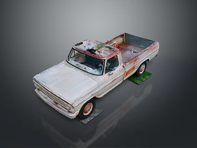Old Rusty Pickup Truck With Worn White Body Rusted Roof And Vintage Design 3d model