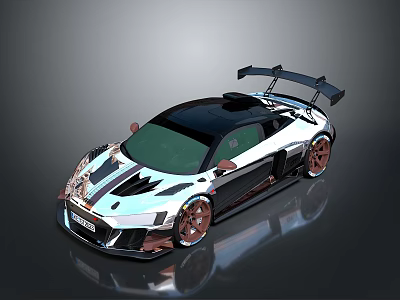 Racing Style Sports Car With Black Roof Large Rear Spoiler And Bronze Wheels 3d model