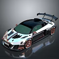 Racing Style Sports Car With Black Roof Large Rear Spoiler And Bronze Wheels