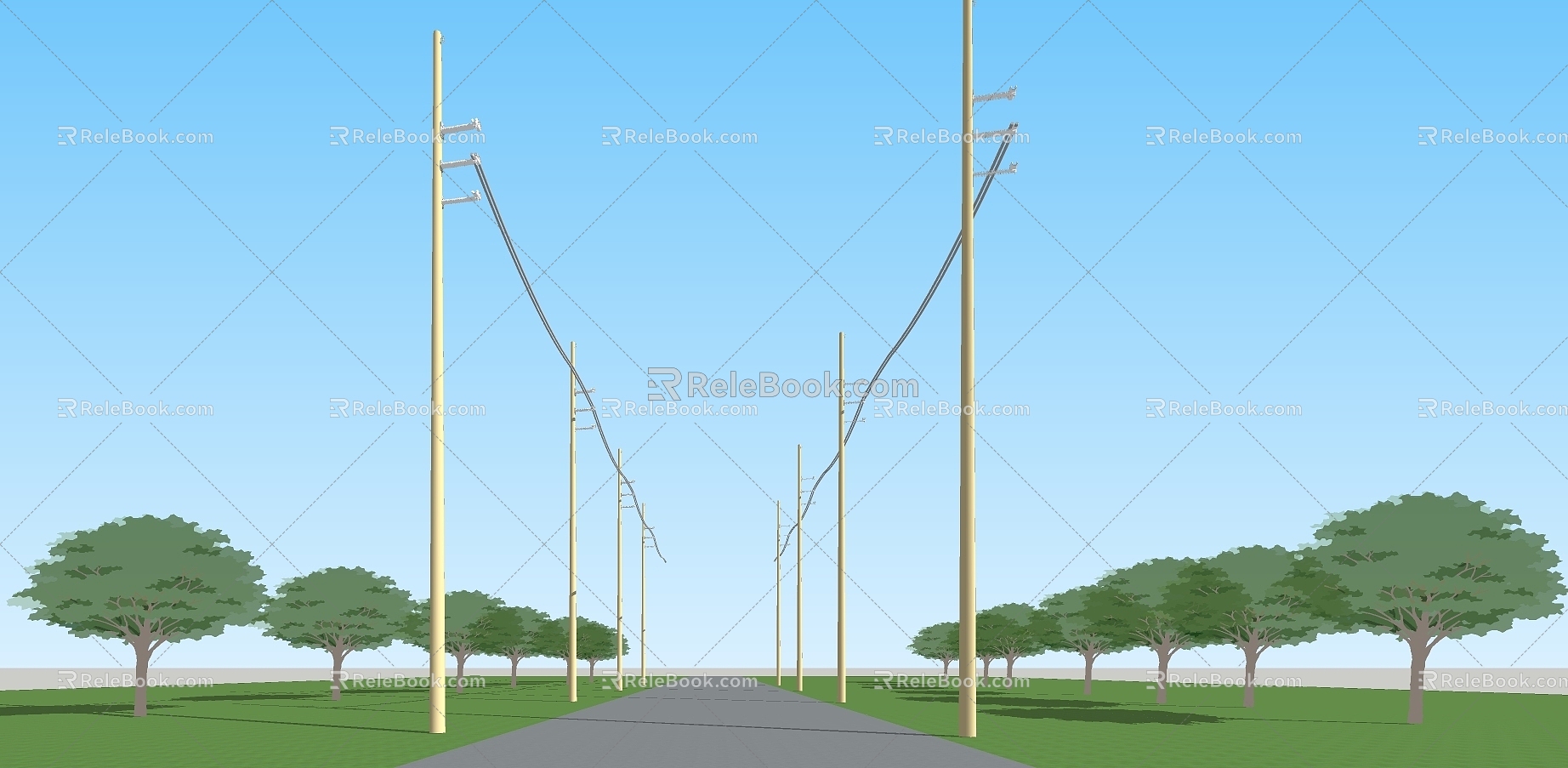 Electric pole high voltage line 3d model