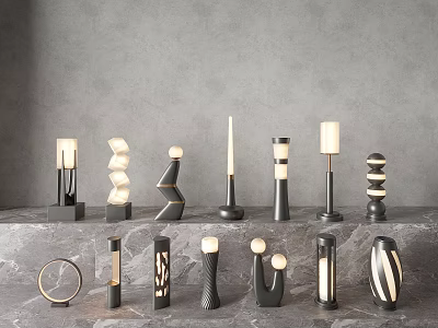 Modern Outdoor Lights Featuring Various Stylish Designs And Different Shapes On Stone 3d model