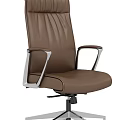 Brown Leather Office Chair With Silver Metal Armrests And Modern Comfortable Design