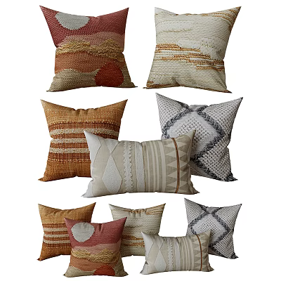 Colorful Modern Decorative Pillows With Striped Geometric And Abstract Patterns In Warm Tones 3d model