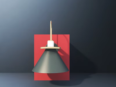 Modern Conical Black Wall Light With Gold Bracket On Red Backboard 3d model