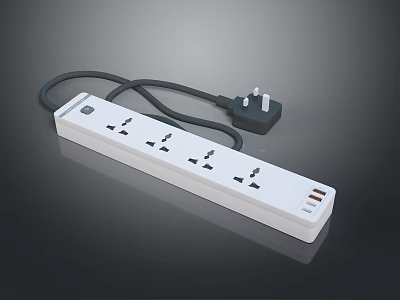 White Power Strip With Multiple Outlets Black Power Cord And Plug For Home Use 3d model