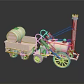 Steam Powered Functional Vehicle With Wooden Cart And Barrel Load Vintage Model