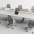 Modern Office Desk With Ergonomic Chairs And Laptops In Collaborative Workspace Setup 3d model