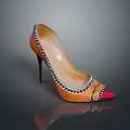 Elegant Orange Gradient High Heels With Red Pointed Toe And Silver Studs 3d model