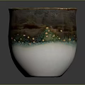 Handcrafted Decorative Ceramic Cup With Gold Rim Brown Green And White Glaze Decorative Dots