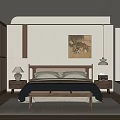 Minimalist Bedroom Interior Design With Wooden Bedhead Wardrobe Rug And Wall Painting