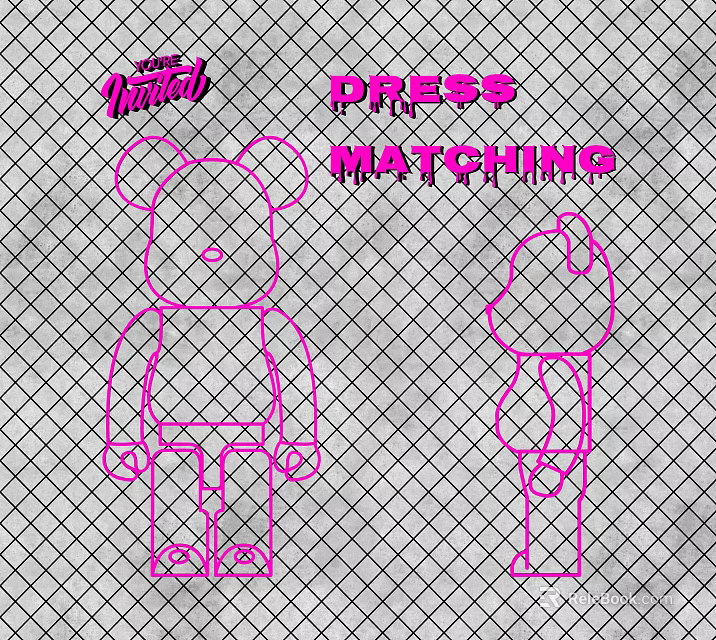 Vintage Pink Decorative Light with Line Art Cartoon Characters and Grid Background Design 3d model 