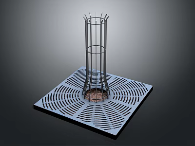 Cylindrical Metal Frame Installation With Square Base And Radial Holes 3d model