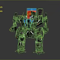 3D Mechanical Robot Character With Green Armor Blue Core And Red Weapon Components 3d model