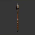 Ornate Battle Axe Weapon With Carved Metal Blade And Red Textured Handle