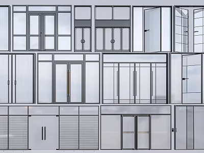 Various Styles of Modern Doors and Windows with Glass Panels and Metal Frames 3d model