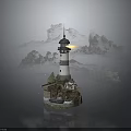 Rustic Wooden Furniture In Lighthouse Base Cottage With Water View And Misty Surroundings