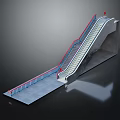Modern Escalator Structure Design With Metal Steps Red Blue Handrails Concrete Side Walls And Platform