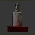 Daily Household Silver Metal Bottle With Handle On Red Patterned Stand