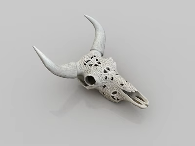 Silver Cow Skull Ornament with Intricate Hollow Design for Home Decoration 3d model